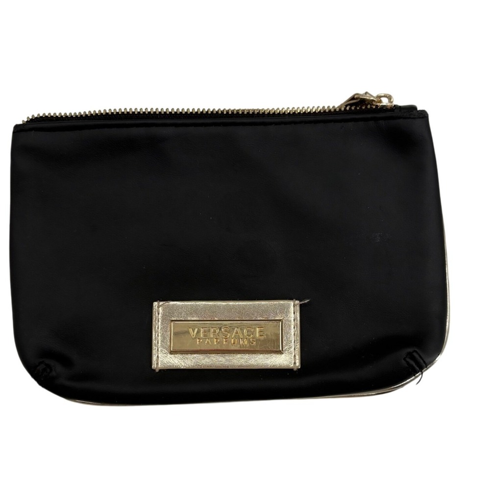 Versace Parfums Black Cosmetic Pouch‎ With Gold Accents